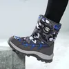 Calçado para caminhada botas de inverno impermeáveis para crianças pele sintética longa botas de neve de pelúcia crianças plataforma tornozelo botas de algodão quente crianças 231011