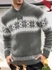Suéteres masculinos pulôver suéter de manga comprida de malha jacquard de Natal