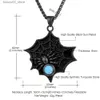 Other Fashion Accessories U7 Stainless Steel Spider Web Turquoise Necklace Men Woman Spiderweb Pendant Punk Halloween Series Gothic Unisex Jewelry Q231011