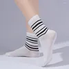 Women Socks 1 Pair Autumn Cotton Black And White Striped Mid-tube Japanese Korean Style JK Letters Soft Breathable In