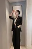 Dames tweedelige broek Women Work Prom Party Trousers Pak Pargin Tassel Blazer Jacket Coat Top en Pant Set bijpassende outfit Mode