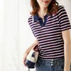 Kvinnors stickor Tees Navy Stripe Cotton Short Sleeve Sticked T Shirt Women S Summer Thin Top Casual T Shirt Polo 231011