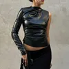 Women's T Shirts Black Y2k Top Folds Aesthetic Clothes O-Neck Roupas Femininas Estilosas One Shoulder Long Sleeve Ropa De Mujer Sexy
