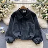 Women's Jackets 2023 Fashion Women Coat Deerskin Velvet Bubble Sleeve Turn-down Collar Cargo Short