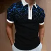 Polos pour hommes revers Simple Polo décontracté 2023 Plaid dégradé 3D motif imprimé fermeture éclair haut à manches courtes vêtements