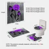 Shower Curtains Red Rose Butterfly Bathroom Anti-slip Mat Set Durable Waterproof Shower Curtain Set Pedestal Rug Lid Toilet Cover Bath Mat Rugs 231007