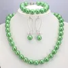 Ketting Oorbellen Set Kerstcadeau Meisje 10mm Groen Glas Ronde Parel Kralen Armband Sets Sieraden Maken Ontwerp Voor Vrouwen Groothandel