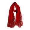 Écharpes Automne et hiver Écharpe en laine de coton fine filée sergé dentelle broderie fleur rouge superposition châle