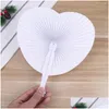 Party Favor 50Pcs White Folding Fans Blank Diy Painting Crafts Heart Shape Paper Hand Fan For Wedding Birthday Decoration Guest Gift Otyhe