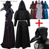 Costume à thème Nouveau Halloween Médiéval Robe À Capuchon Peste Docteur Venez Chapeau pour Hommes Moine Cosplay Steampunk Prêtre Horreur Assistant Cape Cape T231011