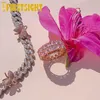 Anéis de casamento rosa cz solitaire anel rosa cor de ouro gelado charme redondo banda clássico hip hop jóias para mulheres