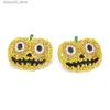 Autres accessoires de mode Nouveau coloré strass citrouille boucles d'oreilles femmes mode émail dessin animé Grimace citrouille lanterne boucles d'oreilles pour Halloween bijoux Q231011