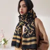 Bow Ties 2021 Imitation Cashmere Scarf Female Autumn Winter Warm Printing Champagne Gold Elegant Celebrity Shawl276c