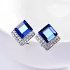 Brincos de garanhão 925 prata cor jóias diamante brinco feminino azul quadrado topázio safira granada pedra preciosa orecchini