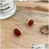 Stud Authentic 925 Sterling Sier Red Ágata Brinco Simples Bonito Geométrico Oval Mini Brincos Festa de Casamento Jóias Brincos Dhqgw