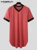 Men's Robes INCERUN Men's Nightgown Fashion Patchwork Sleep Robe Solid Sleepwear Short Sleeve Bathrobe Loose V Neck Nightwear S-5XL 231011