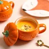 Cuencos Taza de cerámica con forma de calabaza con tapa Cuchara Tazón de fideos Desayuno Leche Tazas de avena Cocina Fiesta de Halloween Decoración del festival