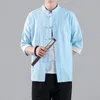 Мужские повседневные рубашки 2023, весенне-осенняя рубашка, китайские топы, Harajuku, хлопок и лен, винтажная одежда Тайцзи