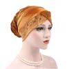 Roupas étnicas Mulheres Veludo Turbante Frisado Chemo Cap Muçulmano Hijab Slouch Beanies Bonnet Chapéu Lenço Envoltório Skullies Headwear Cabelo