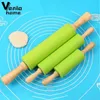 Rolling Pins Pastry Boards Non Stick Silicone Pin Wooden Handle Dough Flour Roller Kitchen Cooking Baking Tool For Pasta Cookie 231011