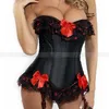 Zwart volants bovenborstcorset met jarretel sexy bustier lingerie top met veters sml xl 2XL220F