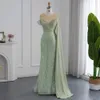 Lyxig aftonklänning en axel flytande ärm sjöjungfru Slim fit Dubai Arab Robe Fashion Green Temperament Elegant Long Dress AS034