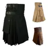 Calças masculinas Mens Vintage Kilt Escócia Gótico Kendo Bolso Saias Calças Personalizáveis Roupas Escocesas Saia Plissada Calças Saia11768