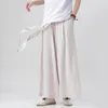Herrenhose im chinesischen Stil aus Baumwolle und Leinen, lässig, elastisch, für Frühling und Sommer 2023, lockeres, breites Bein