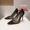 Marques de luxe designer chaussures habillées femmes sandales à talons hauts pompes à fond rouge pompe en cristal strass bout pointu talon mince 35-43