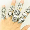 Whole Lots Top 50pcs Vintage Skull Carved Biker Men's Silver Plated Rings jewelry All Big Size248J