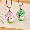 Pendant Necklaces 1PC Oval Glass Real Dried Flower Long Necklace For Women Girl Statement Tree Of Life Charm Jewelry