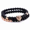 Charm leopard head two in one Bracelet Strands 6 mm black natural agate beads sin bead man Du Jinzhu345J