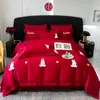 Ensembles de literie Mariage chinois Ensemble rouge de luxe en coton lavé Housse de couette Draps et taies d'oreiller King Queen pour les amoureux 231011