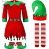 Costume a tema Natale Elfo di Natale per bambini Vieni cosplay Abito genitore-figlio Abito con cappuccio a righe rosse DonnaL231010