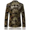 Męskie garnitury wiosna jesień w stylu koreańskim projektant mody Golden Floral Stamping Blazer Coat Man 5xl gospodarz PROM PROM Flower Blazers