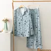 Casa roupas imprimir pijamas femininos conjunto casual pijamas 2 pçs camisa calças cetim lounge wear íntimo lingeie roupas macias pijamas