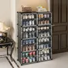 Förvaringshållare Racks Black Entryway Shoe Rack Modern Divider fällbar dammtät vardagsrum Skoskåp Tunn vikbar plast Gabinete Furnitures 231007