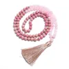 Chokers 8mm Rhodochrosite Rose Quartz Beads 108 Mala Colar Meditação Oração Jóias Japamala Rosário com Pulseira para Mulheres 231010