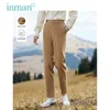 Женские брюки INMAN, женские прямые длинные брюки из искусственной шерсти, зима 2023, с высокой талией, простые базовые универсальные серые брюки абрикосового цвета хаки
