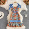 2023 new fashion women's spaghetti strap print floral retro baroque style high waist bodycon sexy mermaid dress SMLXLXXL255V