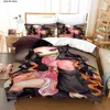 Sängkläder sätter Nezuko Kamado Set Anime Demon Slayer Däcke Cover Comporter Bed Linen Single Twin Full Queen Size 3D Kids Girl Boys Gift 231010