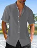 Chemises décontractées pour hommes Guayabera Chemise Lin Bouton Up Summer Beach Noir Blanc Bleu Manches courtes Plain Stan