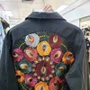 Chaquetas de mujer JSXDHK Streetwear bordado floral chaqueta de mezclilla abrigo vintage mujeres primavera otoño cuello vuelto suelto casual vaquero outwear 231010