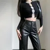 Women's Pants Black PU Leather High Waist Straight Loose Street Retro Ladies Wide Leg Trousers Quality