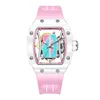 Wristwatches Haofa Ladies Automatic Watch Hollow Colorful Dial Ceramic Bezel Sapphire Waterproof Mechanical Skeleton Women's 1991