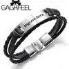 GAGAFEEL 4 Färger Anpassad gravering Bangle för män Punk Multilayer Armband Rostfritt stål PU -läder Bangle Specialgåva för Male242G