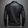 Men's Leather Faux Leather Men Leather Jacket Classic Slim Fit Motorcycle PU Leather Jacket Solid Color Standing Collar Men Large Black Leather Jacket 231010