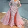 Party Dresses Elegant Champagne Feather Long Sleeve Evening Gown Luxury 2023 Dubai Beaded Muslim Women Wedding Fashion Sequin Dress