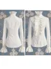 Bluzki damskie koszule moda wiktoriańskie damskie topy marszczenia długiego rękawu falbany solidny kolor biurowy koszulka plisowana mankiety wysoka bluzka na szyję jesień 231011