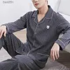 Herren-Nachtwäsche, Herren-Nachtwäsche, gestreifte Baumwolle, Pyjama-Sets für Herren, kurzärmelig, lange Hosen, Nachtwäsche, Pyjama, Homewear, Loungewear, Kleidung, L231011